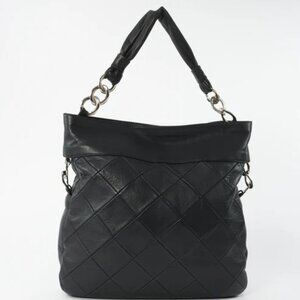 Chanel Black Quilted Leather Embossed Logo Large Hobo Shopping Tote